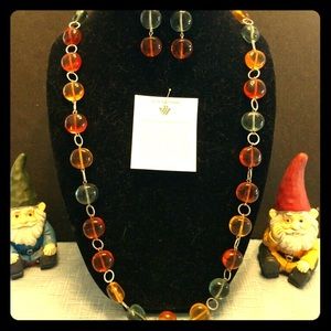 Italian Glass Bead Necklace with Matching Earrings